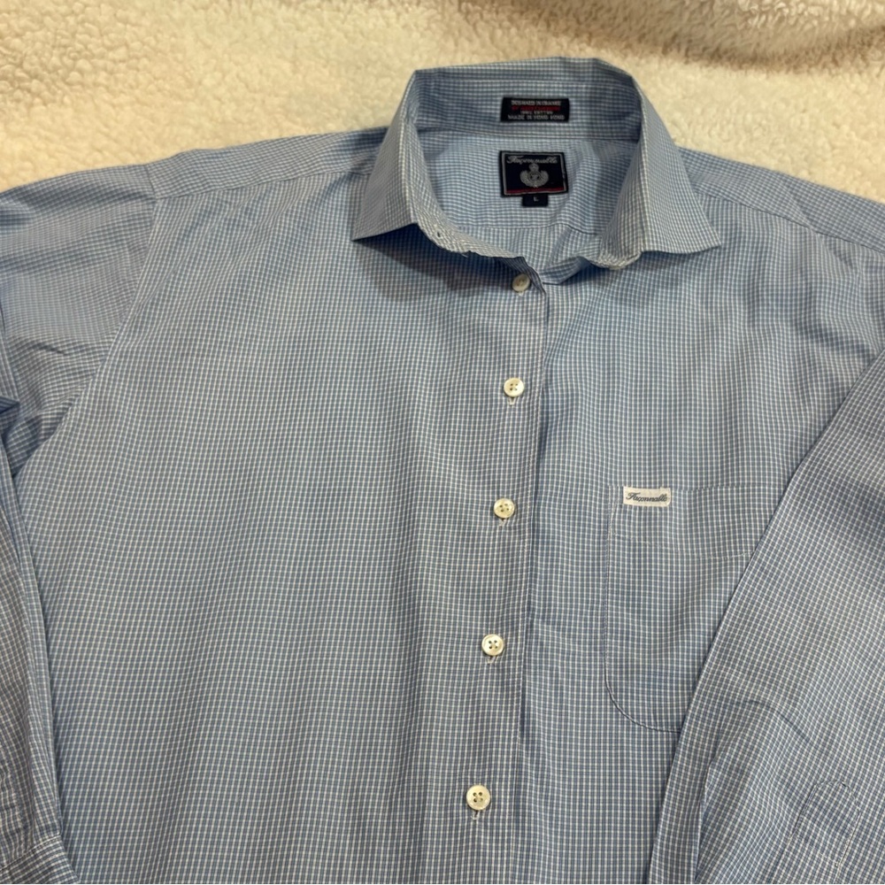 FACONNABLE | Men's Blue/White Checkered Shirt | Size Large
